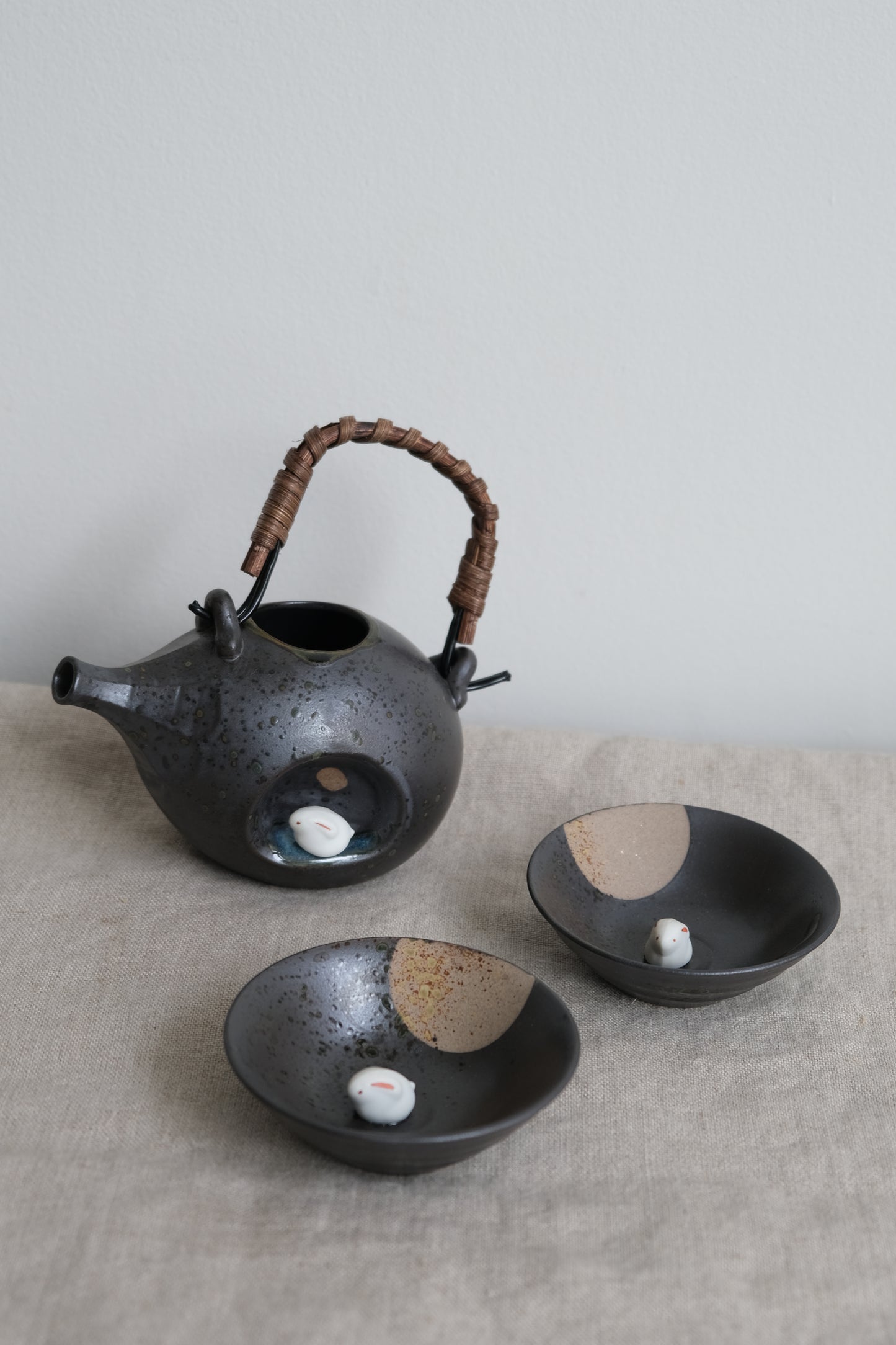 Moon Viewing Rabbit Cold Sake / Tea Bottle Hasami Ware