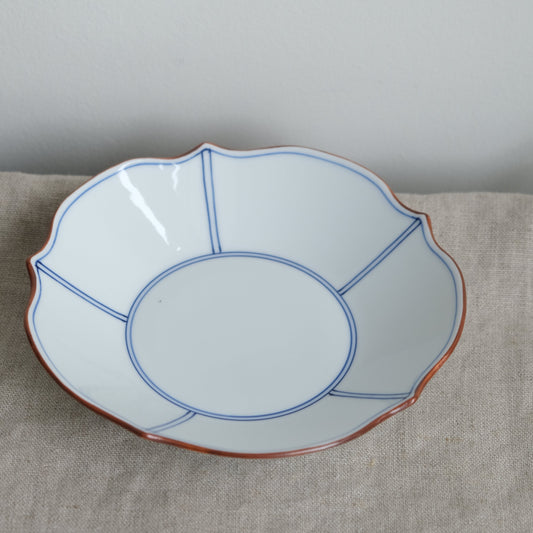 Flower Shape Deep Dish Plate Hand Paint Hasami Ware