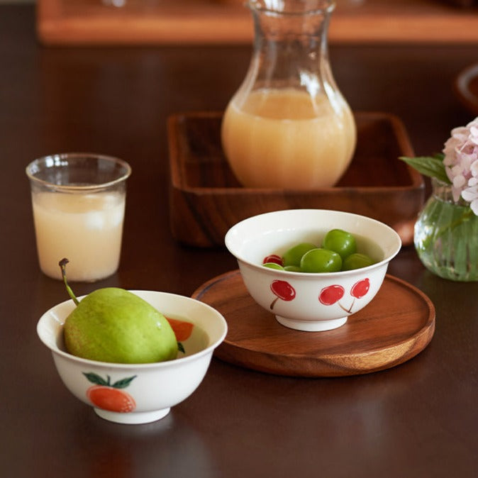 Hand Print cherry/orange cute rice bowl
